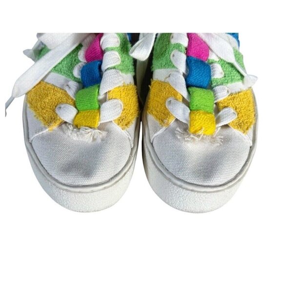 Farm Rio Women's Sz 8 Rainbow Terry Flatform Sneakers Pink Green Blue - Picture 4 of 14